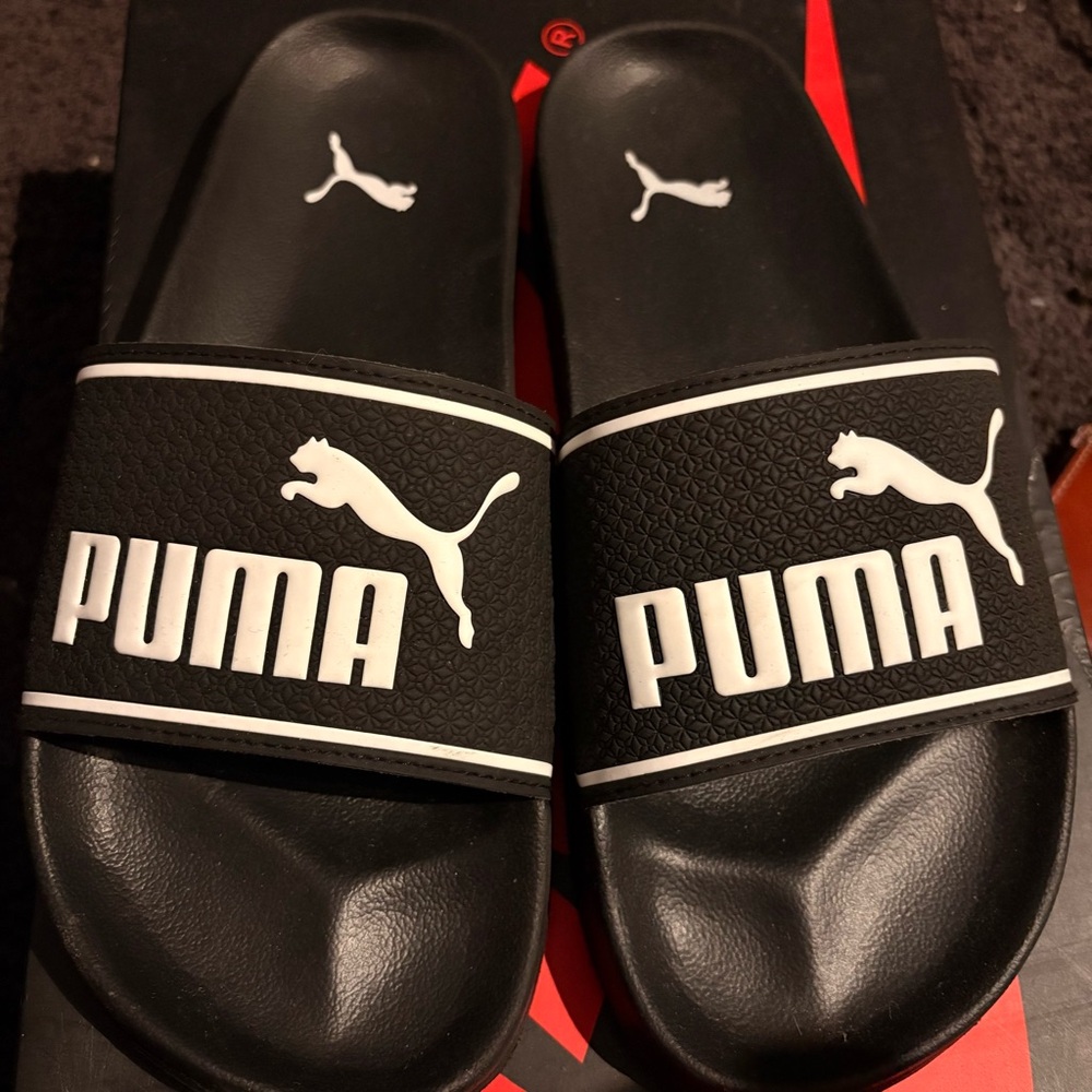 Puma Black and White Slides